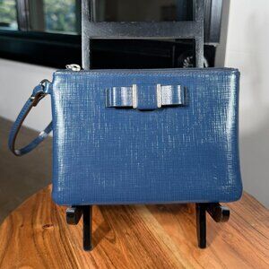 Coach Darcy Saffiano Leather Bow Wristlet Clutch Crossbody Bag — Navy Blue
